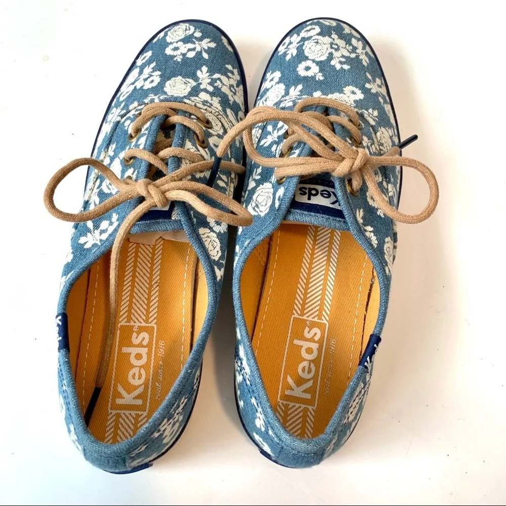 KEDS Blue Denim Floral Lace Up Sneakers—SZ. 6 - Picture 10 of 11